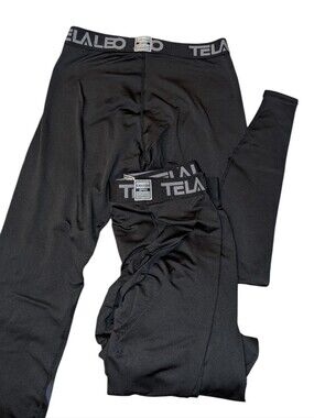 Three Telaleo Black Thermal Compression Pants with Branded Waistband